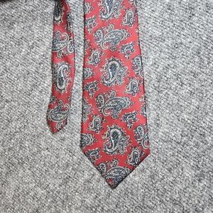 Christian Dior Red Blue Paisley Silk Tie Fabric Woven in Italy